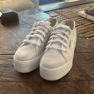 Superga Ivory Platform Canvas Lace-Up Sneakers